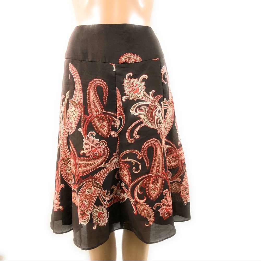 Womens Skirt Sz 14 Petite Brown Orange Rust Paisle